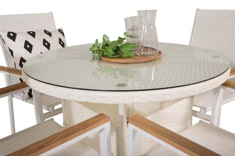 Volta Matgrupp Utomhus Rund Ø90cm + 4 Texas Karmstolar - Svart/Grå - Utemöbler - Utegrupp - Matgrupper utomhus