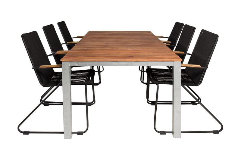 Zenia Matgrupp Utomhus 200cm + 6 Bois Karmstolar, Brun/Vit/Svart