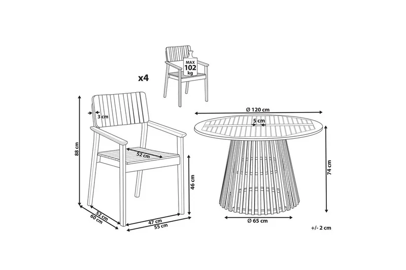 Matsalsset Agello Ljus trä, 4-Sits, Nej - Ljus trä, 4-Sits, Nej - Utemöbler - Utegrupp - Matgrupper utomhus