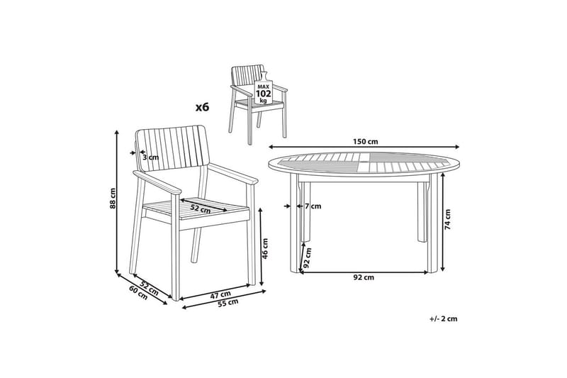 Matsalsset Agello Ljus trä, 6-Sits, Nej - Ljus trä, 6-Sits, Nej - Utemöbler - Utegrupp - Matgrupper utomhus