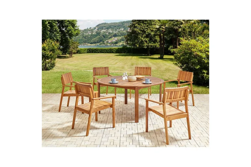 Matsalsset Agello Ljus trä, 6-Sits, Nej - Ljus trä, 6-Sits, Nej - Utemöbler - Utegrupp - Matgrupper utomhus