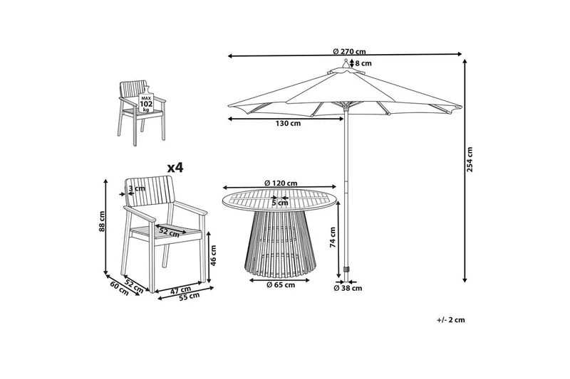 Matsalsset Agello Ljus trä/beige, 4-Sits, Ja - Ljus trä/beige, 4-Sits, Ja - Utemöbler - Utegrupp - Matgrupper utomhus