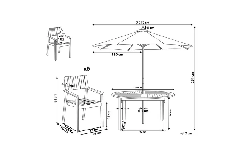 Matsalsset Agello Ljus trä/beige, 6-Sits, Ja - Ljus trä/beige, 6-Sits, Ja - Utemöbler - Utegrupp - Matgrupper utomhus