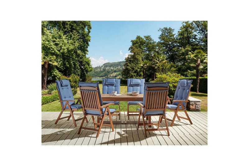 Matsalsset Amantea med kuddar Mörk trä/blå - Mörk trä/blå - Utemöbler - Utegrupp - Matgrupper utomhus