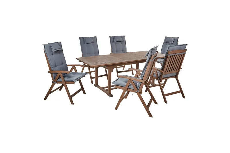 Matsalsset Amantea med kuddar Mörkt trä/grått, Mörkt trä/grått