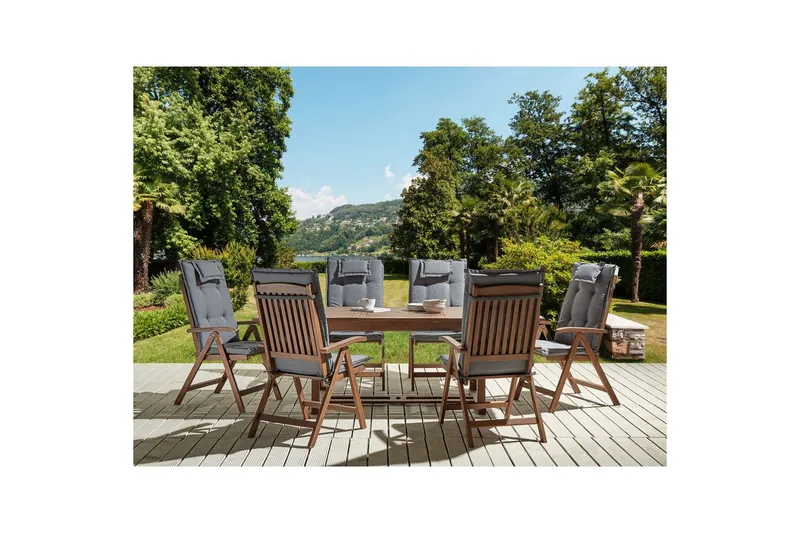 Matsalsset Amantea med kuddar Mörkt trä/grått - Mörkt trä/grått - Utemöbler - Utegrupp - Matgrupper utomhus