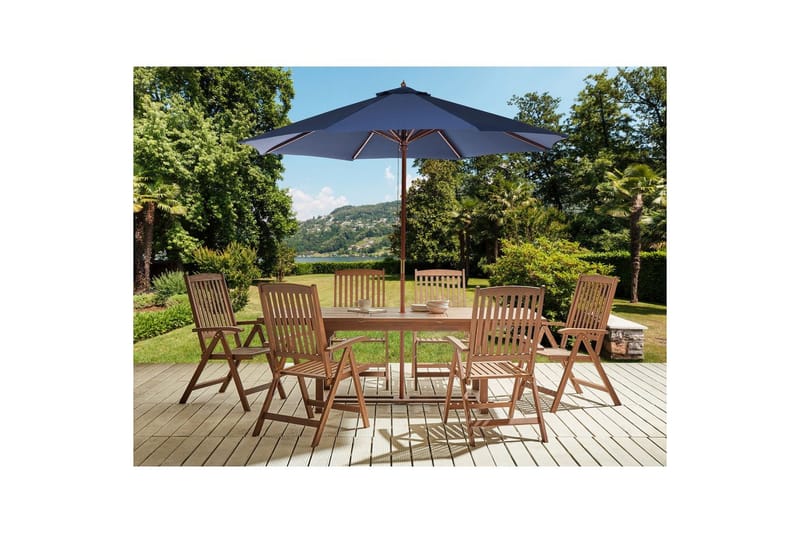 Matsalsset Amantea med parasoll Mörk trä/blå, Mörk trä/blå