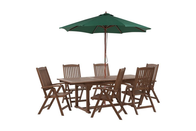 Matsalsset Amantea med parasoll Mörkt trä/grönt, Mörkt trä/grönt