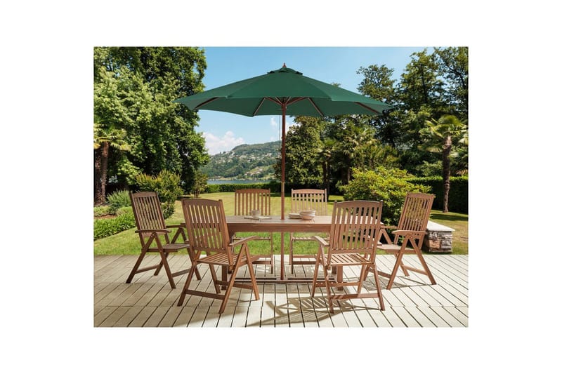 Matsalsset Amantea med parasoll Mörkt trä/grönt - Mörkt trä/grönt - Utemöbler - Utegrupp - Matgrupper utomhus