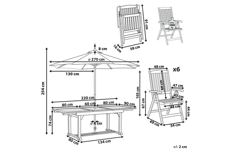 Matsalsset Amantea med parasoll Mörkt trä/rött - Mörkt trä/rött - Utemöbler - Utegrupp - Matgrupper utomhus