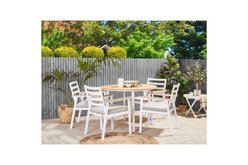 Matsalsset Cavoli Vit/ljust trä/beige - Vit/ljust trä/beige - Utemöbler - Utegrupp - Matgrupper utomhus