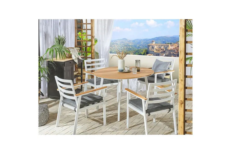 Matsalsset Cavoli Vit/ljust trä/grått - Vit/ljust trä/grått - Utemöbler - Utegrupp - Matgrupper utomhus