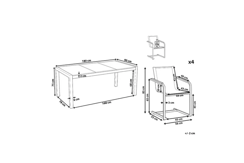 Matsalsset Cosoleto Vit/Beige/Silver, 4-Sits - Vit/Beige/Silver, 4-Sits - Utemöbler - Utegrupp - Matgrupper utomhus