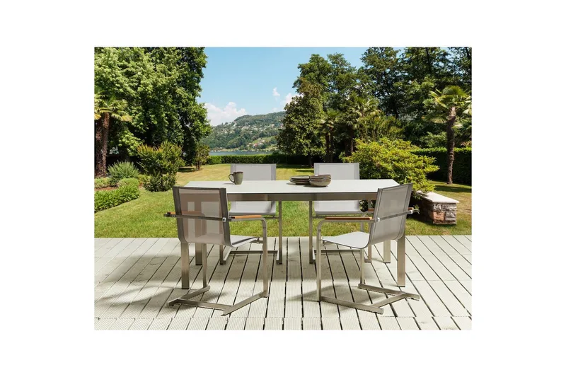 Matsalsset Cosoleto Vit/Beige/Silver, 4-Sits - Vit/Beige/Silver/4-Sits - Utemöbler - Utegrupp - Matgrupper utomhus