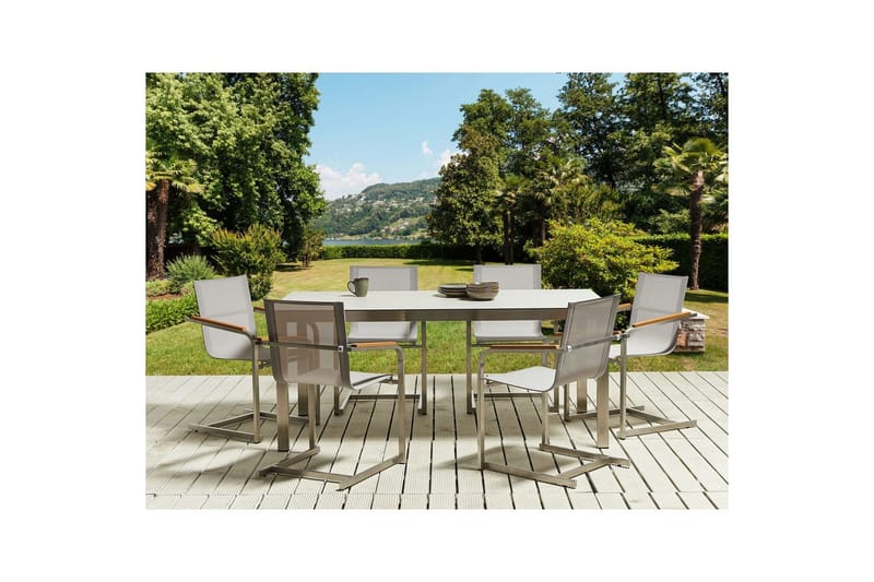 Matsalsset Cosoleto Vit/Silver/Beige, 6-Sits - Vit/Silver/Beige, 6-Sits - Utemöbler - Utegrupp - Matgrupper utomhus