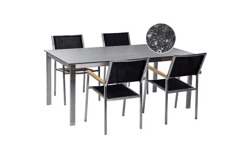 Matsalsset Cosoleto/Grosseto Svart/Silver, 4-Sits, Svart/Silver, 4-Sits