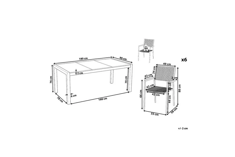 Matsalsset Cosoleto/Grosseto Svart/Silver, 6-Sits - Svart/Silver, 6-Sits - Utemöbler - Utegrupp - Matgrupper utomhus