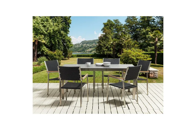 Matsalsset Cosoleto/Grosseto Svart/Silver, 6-Sits - Svart/Silver, 6-Sits - Utemöbler - Utegrupp - Matgrupper utomhus