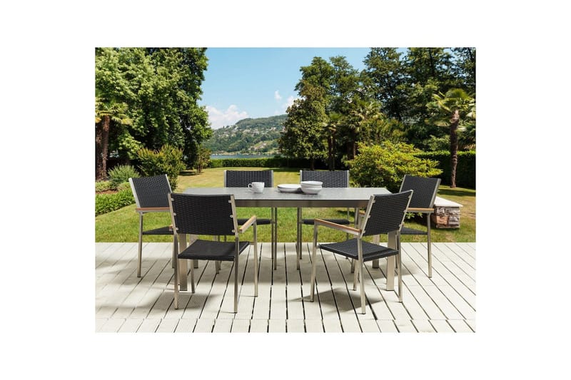 Matsalsset Cosoleto/Grosseto Svart/Silver, 6-Sits - Svart/Silver, 6-Sits - Utemöbler - Utegrupp - Matgrupper utomhus