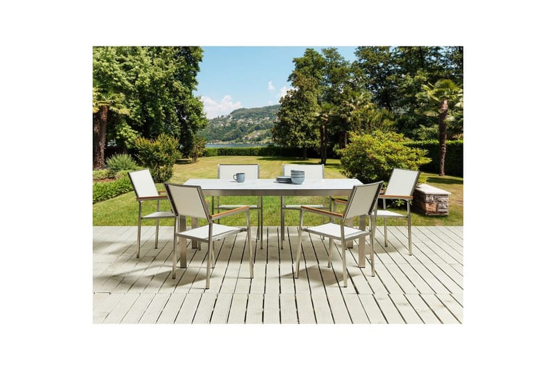 Matsalsset Cosoleto/Grosseto Vit marmor/Silver, 6-Sits - Vit marmor/Silver, 6-Sits - Utemöbler - Utegrupp - Matgrupper utomhus