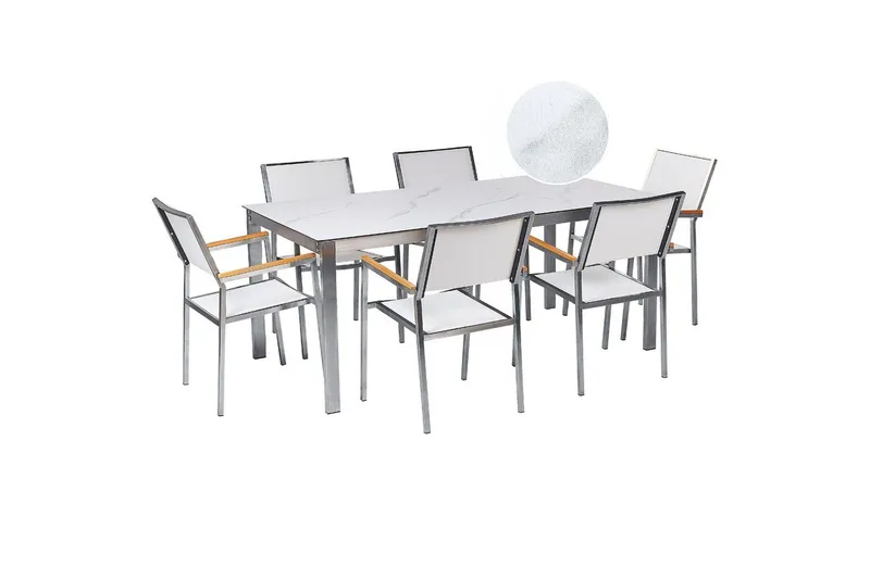 Matsalsset Cosoleto/Grosseto Vit marmor/Silver, 6-Sits, Vit marmor/Silver, 6-Sits