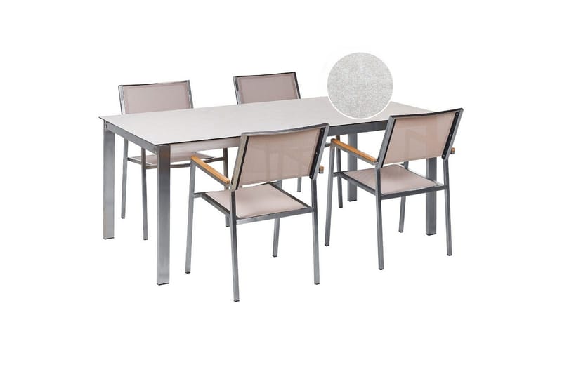 Matsalsset Cosoleto/Grosseto Vit/Beige/Silver, 4-Sits, Vit/Beige/Silver, 4-Sits