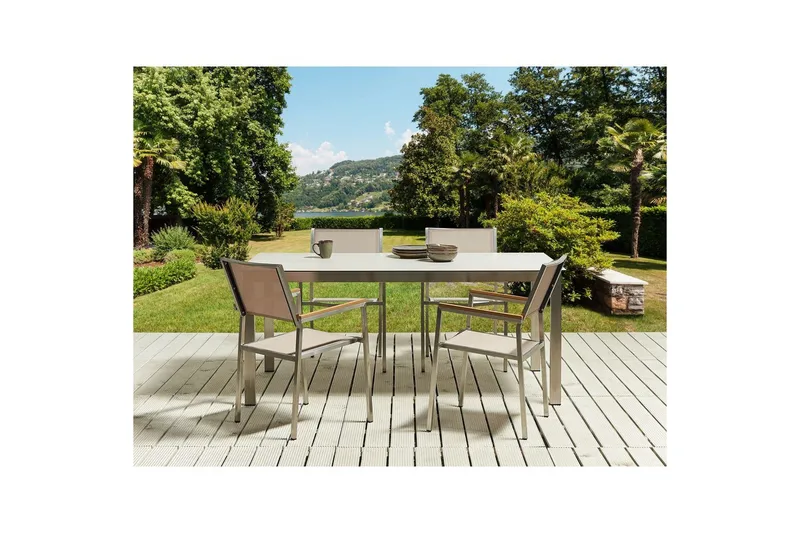 Matsalsset Cosoleto/Grosseto Vit/Beige/Silver, 4-Sits - Vit/Beige/Silver, 4-Sits - Utemöbler - Utegrupp - Matgrupper utomhus