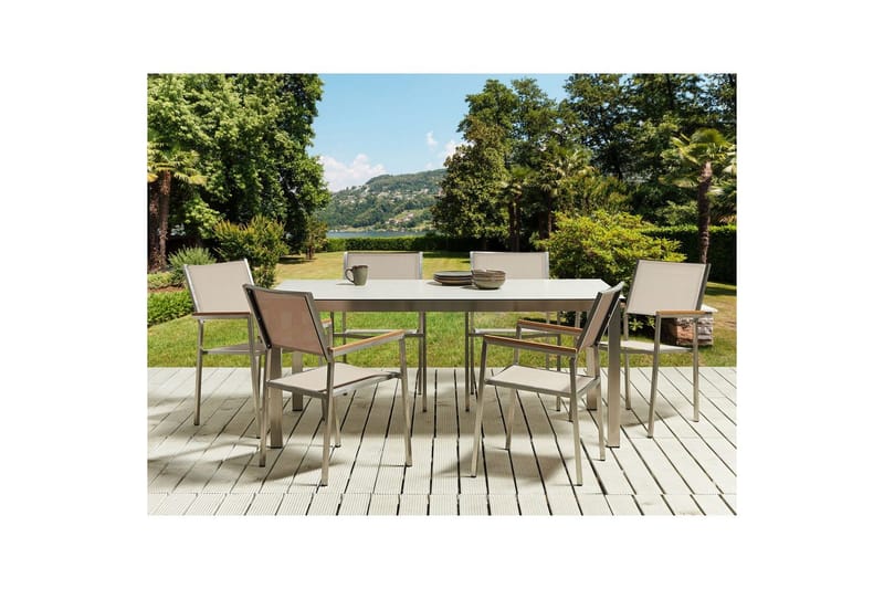 Matsalsset Cosoleto/Grosseto Vit/Beige/Silver, 6-Sits - Vit/Beige/Silver, 6-Sits - Utemöbler - Utegrupp - Matgrupper utomhus