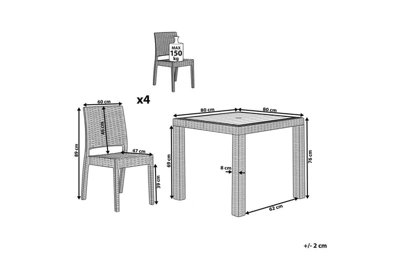 Matsalsset Fossano Grå, 4-Sits - Grå, 4-Sits - Utemöbler - Utegrupp - Matgrupper utomhus