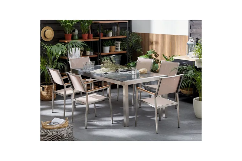 Matsalsset Grosseto Grå/Beige/Silver, 6-Sits - Grå/Beige/Silver/6-Sits - Utemöbler - Utegrupp - Matgrupper utomhus