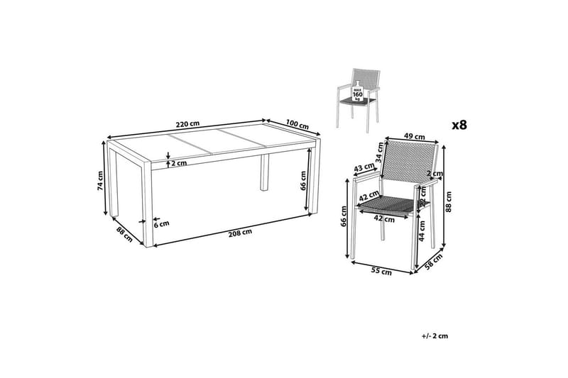 Matsalsset Grosseto Grafitgrå/Svart-rotting/Silver, 8-Sits - Grafitgrå/Svart-rotting/Silver, 8-Sits - Utemöbler - Utegrupp - Matgrupper utomhus
