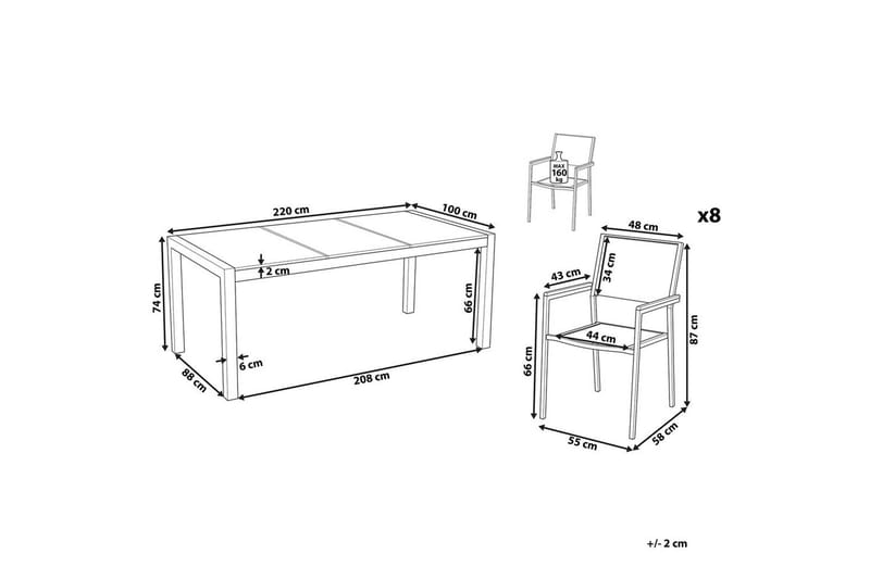 Matsalsset Grosseto Grå/Silver/Beige, 8-Sits - Grå/Silver/Beige, 8-Sits - Utemöbler - Utegrupp - Matgrupper utomhus