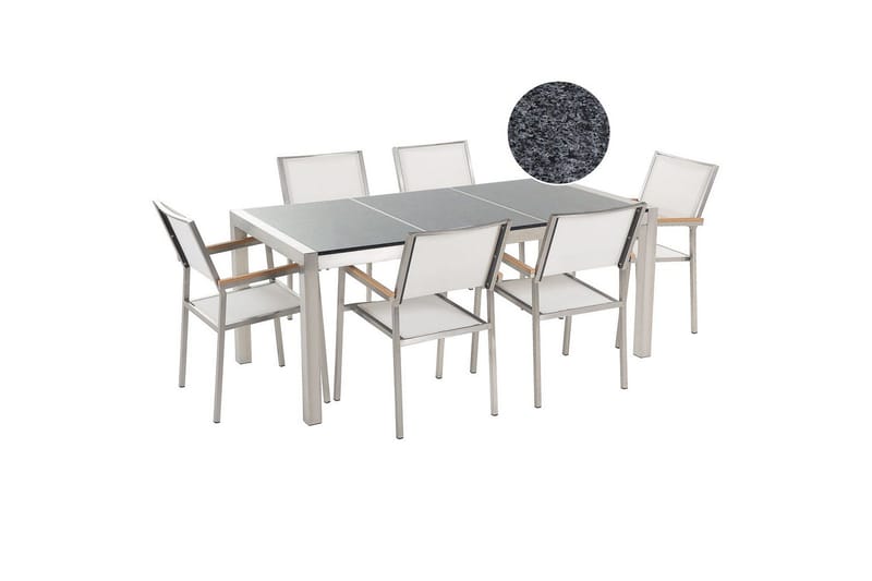 Matsalsset Grosseto Grå/Vit/Silver, 6-Sits, Grå/Vit/Silver, 6-Sits