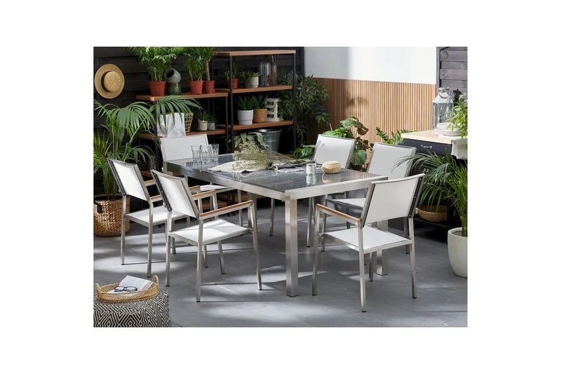 Matsalsset Grosseto Grå/Vit/Silver, 6-Sits - Grå/Vit/Silver, 6-Sits - Utemöbler - Utegrupp - Matgrupper utomhus