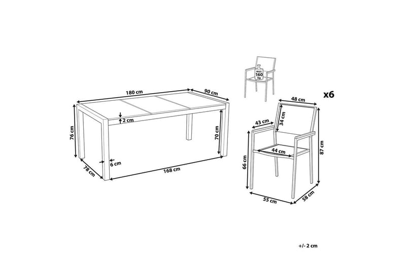 Matsalsset Grosseto Grå/Vit/Silver, 6-Sits - Grå/Vit/Silver, 6-Sits - Utemöbler - Utegrupp - Matgrupper utomhus