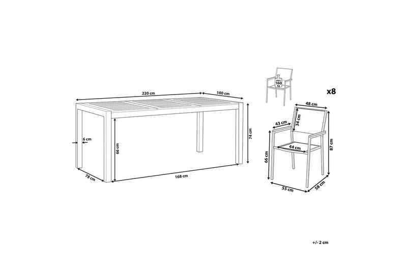 Matsalsset Grosseto Ljus trä/beige/silver, 8-Sits - Ljus trä/beige/silver, 8-Sits - Utemöbler - Utegrupp - Matgrupper utomhus