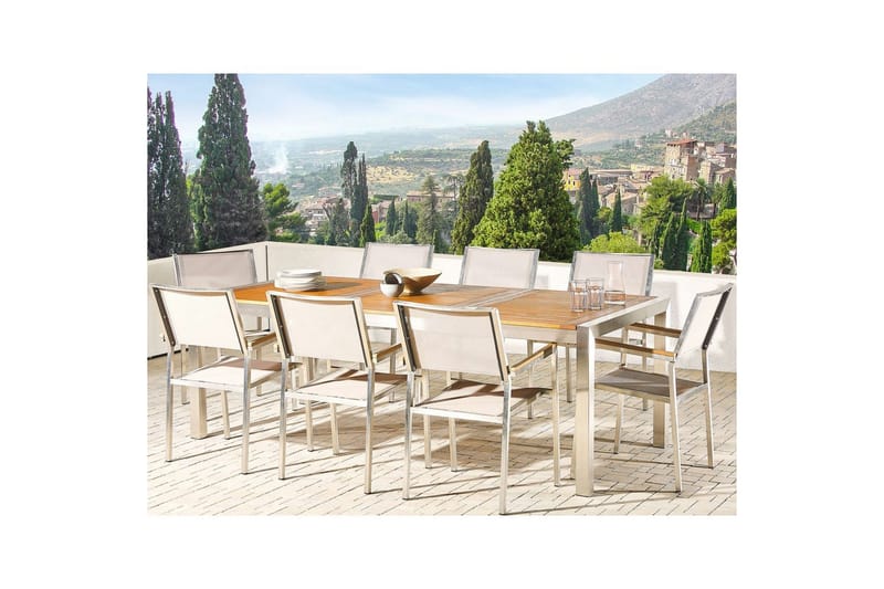 Matsalsset Grosseto Ljus trä/beige/silver, 8-Sits - Ljus trä/beige/silver, 8-Sits - Utemöbler - Utegrupp - Matgrupper utomhus