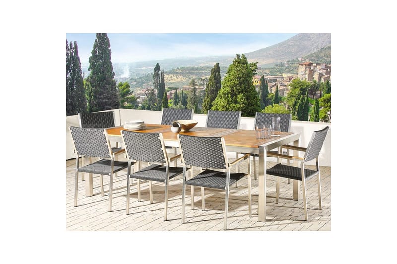 Matsalsset Grosseto Ljus trä/svart/silver, 8-Sits - Ljus trä/svart/silver, 8-Sits - Utemöbler - Utegrupp - Matgrupper utomhus