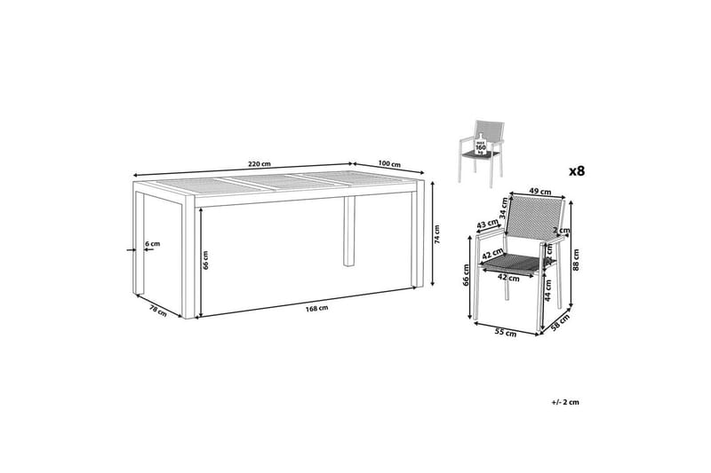 Matsalsset Grosseto Ljus trä/svart/silver, 8-Sits - Ljus trä/svart/silver, 8-Sits - Utemöbler - Utegrupp - Matgrupper utomhus