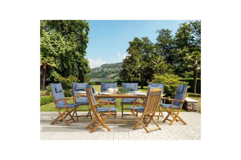 Matsalsset Maui 8-sits Ljus trä/blå - Ljus trä/blå - Utemöbler - Utegrupp - Matgrupper utomhus
