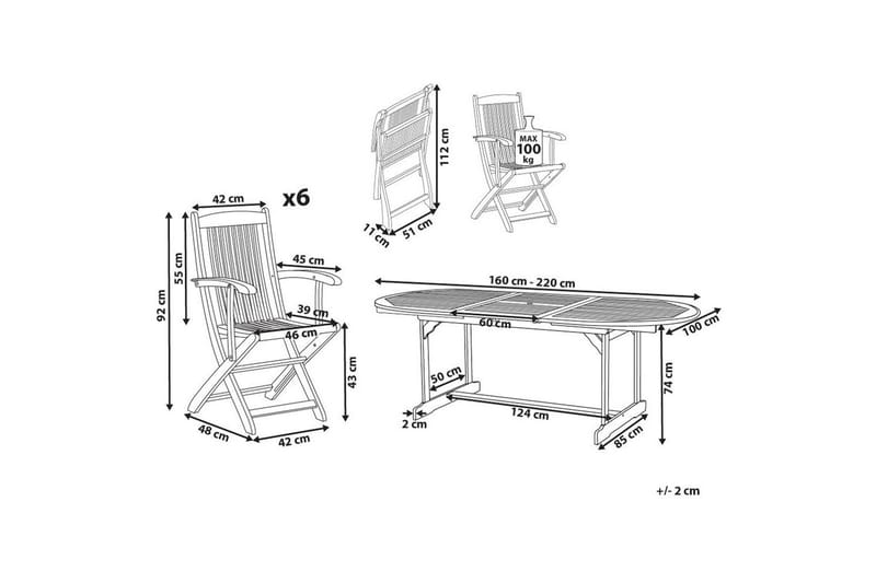 Matsalsset Maui II Ljus trä, 6-Sits - Ljus trä, 6-Sits - Utemöbler - Utegrupp - Matgrupper utomhus