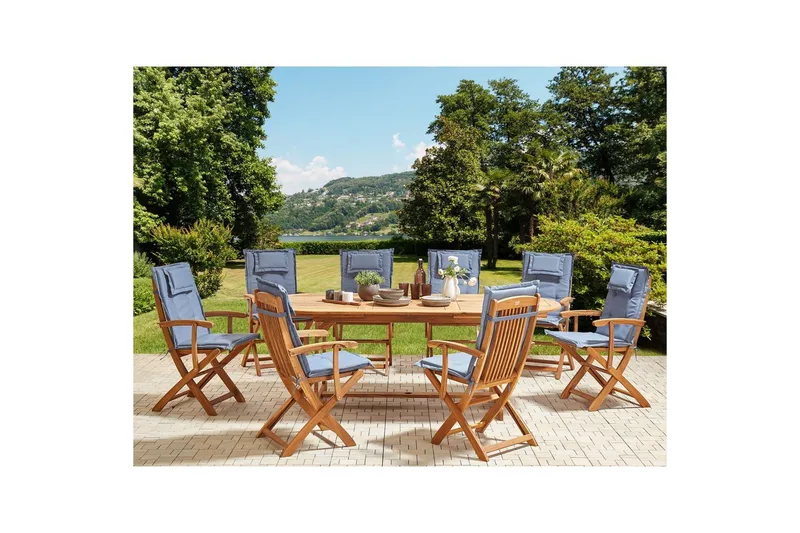 Matsalsset Maui II Ljus trä/blå, 8-Sits - Ljus trä/blå, 8-Sits - Utemöbler - Utegrupp - Matgrupper utomhus