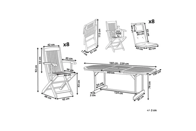 Matsalsset Maui II Ljus trä/grå, 8-Sits - Ljus trä/grå, 8-Sits - Utemöbler - Utegrupp - Matgrupper utomhus