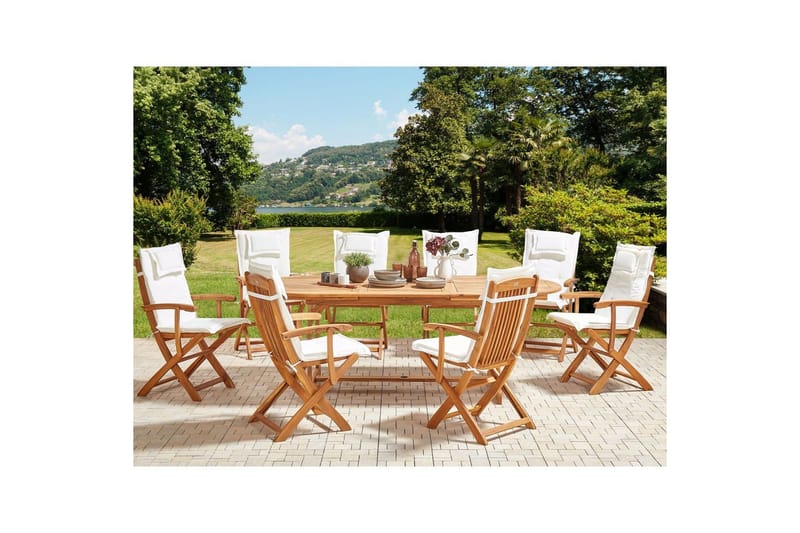 Matsalsset Maui II Ljus trä/Off-white, 8-Sits - Ljus trä/Off-white, 8-Sits - Utemöbler - Utegrupp - Matgrupper utomhus