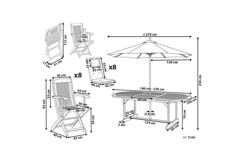 Matsalsset Maui II med parasoll Ljus trä/Off-white/grå, 8-Sits - Ljus trä/Off-white/grå, 8-Sits - Utemöbler - Utegrupp - Matgrupper utomhus