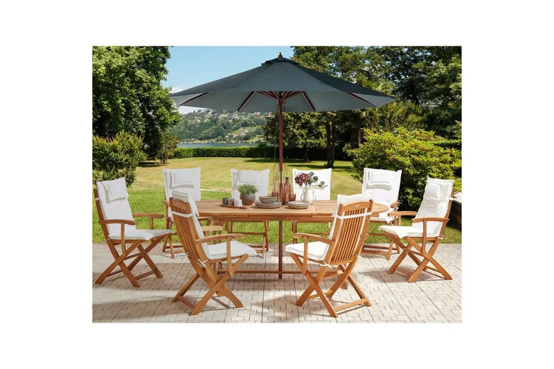 Matsalsset Maui II med parasoll Ljus trä/Off-white/grå, 8-Sits - Ljus trä/Off-white/grå, 8-Sits - Utemöbler - Utegrupp - Matgrupper utomhus