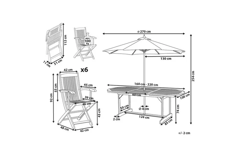 Matsalsset Maui II med parasoll Ljus trä/beige, 6-Sits - Ljus trä/beige, 6-Sits - Utemöbler - Utegrupp - Matgrupper utomhus