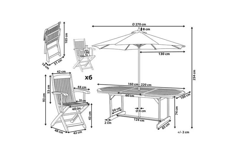 Matsalsset Maui med parasoll 8-sits Ljus trä/beige - Ljus trä/beige - Utemöbler - Utegrupp - Matgrupper utomhus
