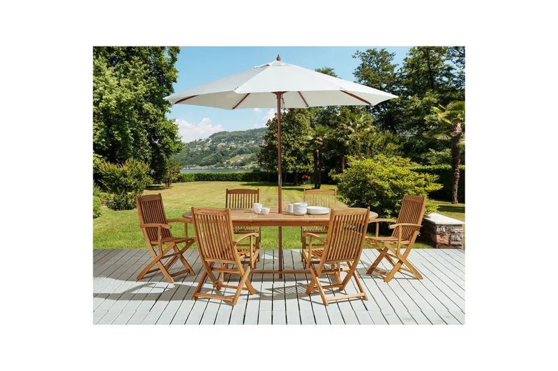 Matsalsset Maui med parasoll 8-sits Ljus trä/beige - Ljus trä/beige - Utemöbler - Utegrupp - Matgrupper utomhus