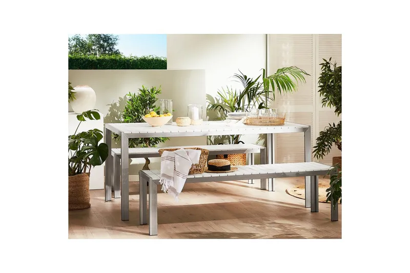 Matsalsset Nardo Vit/Silver - Vit/Silver - Utemöbler - Utegrupp - Matgrupper utomhus
